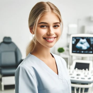 DALL·E 2024-06-10 18.20.26 - A photo of a friendly and approachable young female medical assistant. She is of Central European descent, with blonde hair. She is wearing a professi