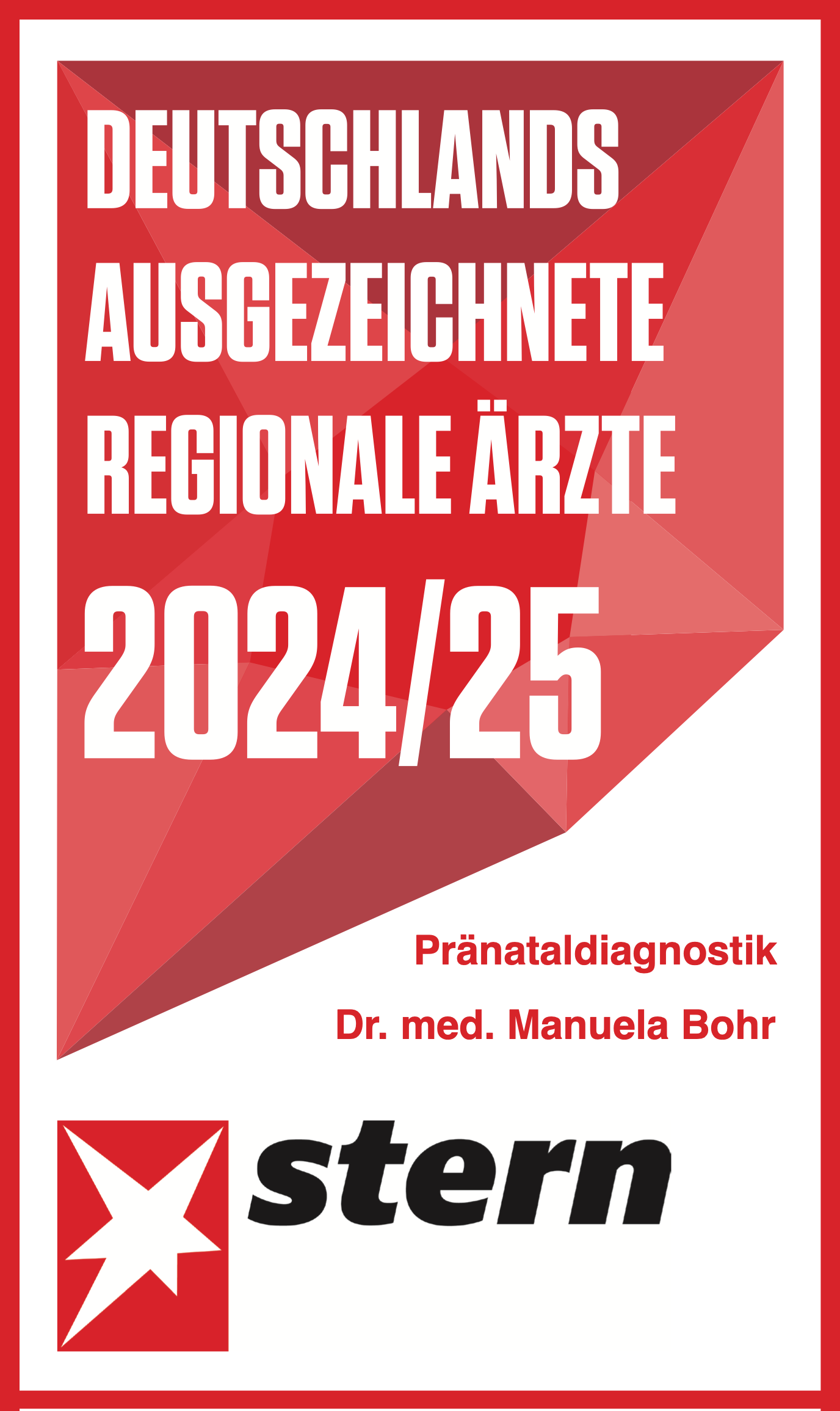 Stern Siegel ausgezeichnete Ärzte Pränataldiagnostik Dr. med. Manuela Bohr
